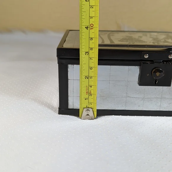 RARE Art Deco Silhouette Wood And Chrome Plated Metal Jewelry Box Vintage